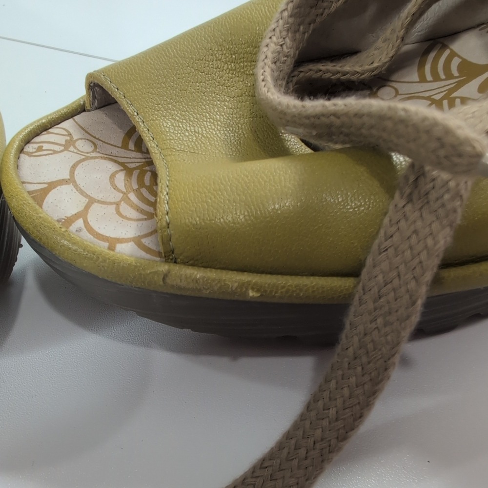 Fly London Yala Olive Green Leather Lace Up Wedge Sandals P500205017 Womens 41 - Picture 9 of 10